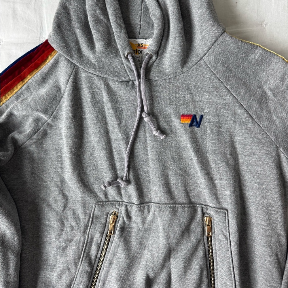 Aviator Nation XS Gray Pullover Hoodie Velvet Stripes - Picture 6 of 8